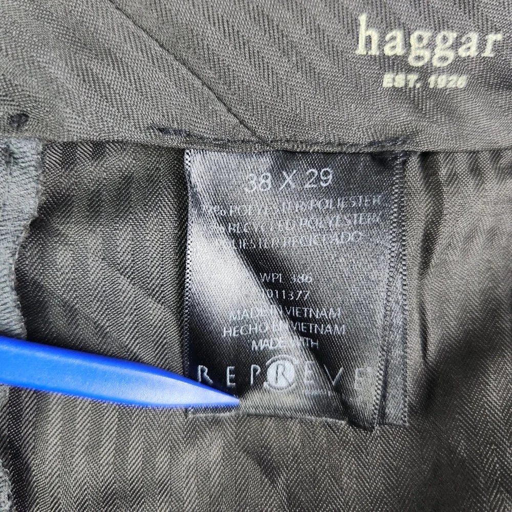 Haggar Dress Pants Mens 38x29 Gray Classic Fit Flat Front‎ Repreve Trousers
